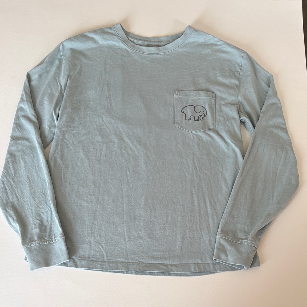 ivory ella Light Blue Long Sleeve Pocket Tee with Elephant Patch